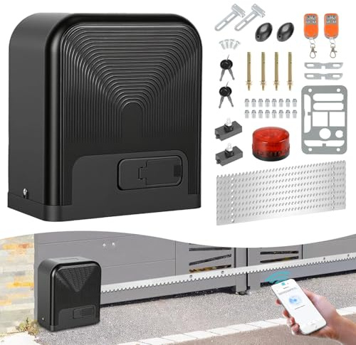 Peviasot Skjutportsdrivning, skjutport, 370 W, 800 kg, smart Wi-Fi-portenhet, automatisk med 2 fjärrkontroller, dörröppnare-varning, automatisk stängningsfunktion