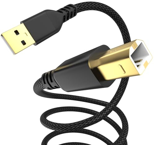 Yaekea USB A to USB 2.0 B Printer Cable Designed for HP Epson Canon Brother Dell Lexmark Xerox Samsung Oki USB Midi Cable for Scanner/Midi Keyboard/Digital Piano/DAC Black Braid USB Cable-6.6FT