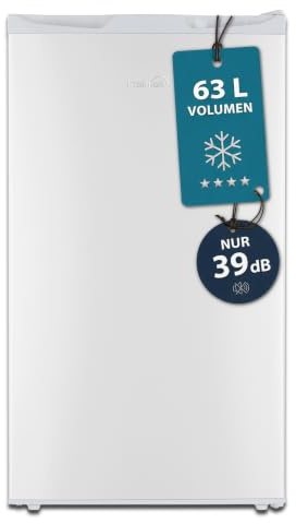 Stolthoff® Gefrierschrank klein 63L, Mini Gefrierschrank, Glasablage, 4 Sterne Tiefkühlschrank bis -18 °C, leise 39 dB, Türanschlag wechselbar, freistehend, für Küche/Büro/Keller/Camping, Weiß