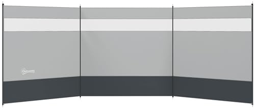 Outsunny Campingskärm vikbar bärbar campingvindjacka med bärväska och stolpar i dimstål. 440 x 140 cm ljusgrå