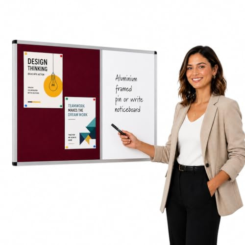 Wonderwall Combination Noticeboard & Whiteboard 90 x 60cm, Burgundy