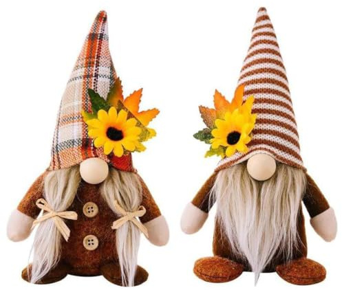 RQcMid Herbst Wichtel, Herbstwichtel Deko Figuren mit Kürbis, 2 Stück Herbstdekorations-Set für Erntedankfest und Weihnachtsbaum, Herbstdekoration für Tisch und Regal, 7 x 21 cm