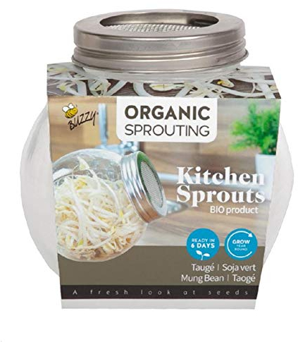 BIO Sprossen Anzuchtset - 1 Sprossenglas im Set mit Probepackung Spossensamen - 7,5g Mungbohne - Keimglas für Sprossen - Keimschalen für Sprossen - Sprouting