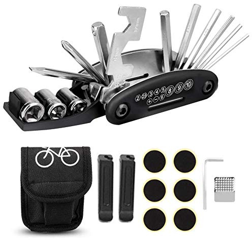 VWPEYY 16 in 1 Fahrrad-Multitool Multifunktionswerkzeug mit Kettenwerkzeug, Mini Klapp Werkzeug Kit, Innensechskantschlüssel aus Kohlenstoffstahl für Home, Reisen, Outdoor