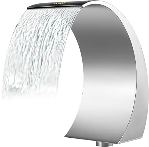 VEVOR Fontana a Cascata per Piscina, in Acciaio Inox, con Dimensioni di 30 x 60 x 45 cm, fonti per Piscina in Argento, Design Curvo ad Alta Resistenza per laghetti da Giardino o Piscine