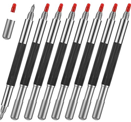 Zonon 8 Pieces Double Head Tungsten Caride Tip Scriber Engraving Pen Tip Scriber Metal Etching Engraving Pen for Glass Metal Ceramics Tile Stone Aluminum Alloy Wood