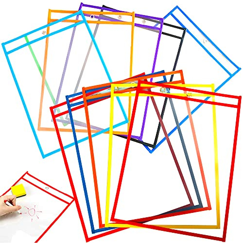 Bolsa de Borrado en Seco*10, XiXiRan Bolsillo de Borrado en Seco, Fundas Fichas Reutilizables a4, Bolsillos para Escribir y Limpiar, 10 Fundas para Fichas de Papel, Uso en Hogar, Oficina, Escuela
