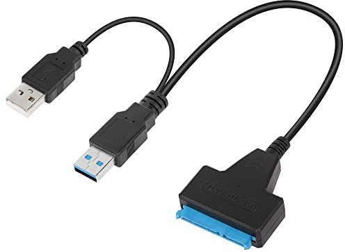 QIANRENON Dual USB to SATA Hard Drive Adapter Cable, USB2.0 USB3.0 to SATA III External Converter,Support UASP Data Transfer, for 2.5/3.5 in SSD & HDD Dual USB,with 12V/2A DC powered Port, Black