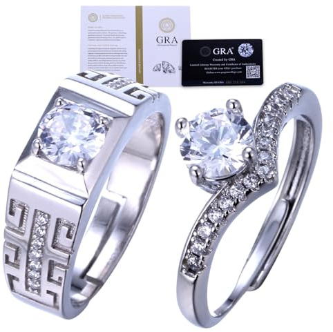 Halukakah Moissanite Verlobungsring 925er Sterlingsilber Paar-Ring für Männer Frauen mit 1 Karat Labordiamant und Zertifikat,1,0ct Glänzender Schmuck für Hochzeit,Feiern,Geburtstage,Verstellbare Größe