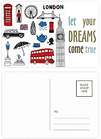 London Big Ben Booth Rain Mailbox Dream Come True, Postkarten-Set, Dankeskarte, 20 Stück