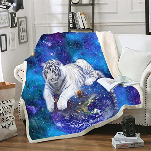 Kuscheldecke Flauschig Lila Stern leerer Tiger, Warme Flanell Fleecedecke Wohndecke Sofadecke, Weiche Plüsch Decke Blanket Für Kinder Erwachsene, Wendedecke Wolldecke Tagesdecke 220x240 XXL