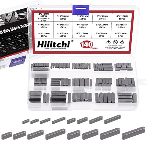Hilitchi 144pcs 16 Sizes Carbon Steel Round Ended Feather Key Set, 3mm 4mm 5mm 6mm Key Stock Keystock Key Parallel Drive Shaft Keys Set for Fasteners Mechanical Industry