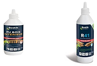 Bostik Colle PU Bois Extérieur – Colle Bois Polyuréthane Liquide & Colle Vinylique Bois R41 – Colle à Bois Prise Rapide – Colle d'Assemblage et de Placage du Bois – Blanc – Biberon de 750 g