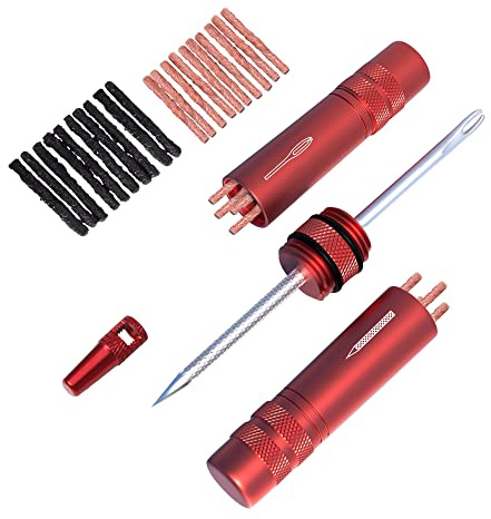 Aracey Tubeless Bike Tire Repair Kit – Fixes Mountain Bike and Road Bicycle Tire Punctures – Includes Tire Repair Fork Reamer, 30Pcs Tire Plug Strips. Tubeless Bike Tire Repair Kit (Red)