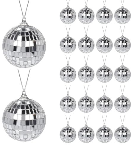 BELIHOME Sfera a Specchio Palla Discoteca, 24 Pezzi, 5 CM, Argento, Disco Ball per Feste e Decorazioni