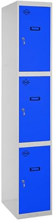 Simon Rack Taquilla Vestuario 3 Puertas 1800x300x500 mm - Simonlocker | Incluye 2 Llaves, Pintura anticorrosión, Gris/Azul