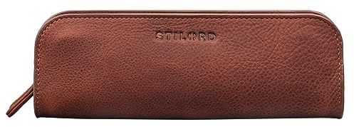 STILORD Alfie Leder Mäppchen Vintage Stifte Etui Schlampermäppchen Erwachsene Federmappe Stiftetasche aus Echt Leder Farbe:Kara - Cognac