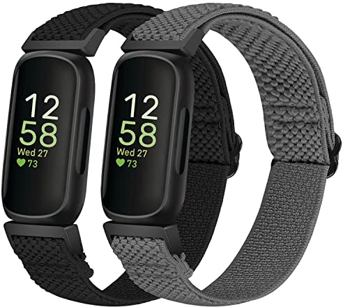 Huamanlou 2 Pack Elastic Strap Compatible with Fitbit Inspire 3/Inspire 2/Inspire/Inspire HR/Ace 2/Ace 3 Strap, Soft Nylon Adjustable Sport Replacement Band Women Men