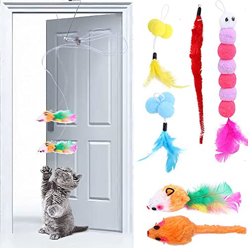 7 Stück Katzenspielzeug Türrahmen für Katzen und Kätzchen, Katzenspielzeug Selbstbeschäftigung Hängende Türrahmen, Katzenspielzeug Mäuse Set