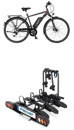 Fischer E-Bike Trekking, VIATOR 1.0 Elektrofahrrad für Herren, RH 50 cm, Hinterradmotor 45 Nm, 48 V Akku, dunkel anthrazit matt, 28 Zoll Kupplungsfahrradträger ProlineEvo 3, Fahrradträger