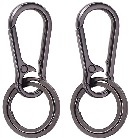 TIESOME Karabiner Schlüsselanhänger mit Abnehmbare Schlüsselring, 2 Stück Doppelring Zinklegierung Auto Schlüsselanhänger Schlüssel Karabiner Haken für Herren Damen (Schwarz)