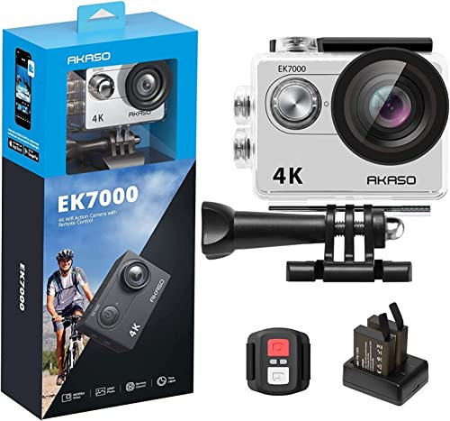 AKASO EK7000 Camera Sport 4K30FPS Caméra d'action 170° HD sous-Marine 20 MP WiFi Caméra de Sport (Argent)