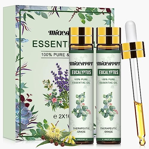MIGCAPUT Eucalyptus Eteriska Oljor Set 2 x 10ML, 100% Naturlig Terapeutisk Kvalitet Eukalyptusolja, Aromaterapi Doftolja Aromatisk Olja för Diffusor Luftfuktare, SPA, Massage, Sömn, Tvål