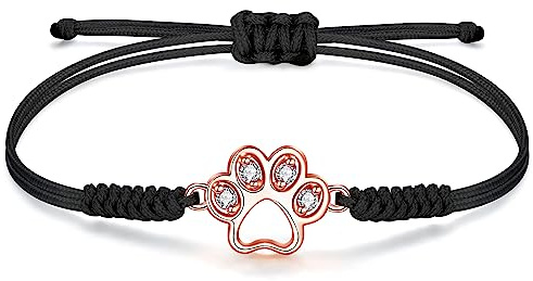 JENDEAR SHINE Bracciale Zampa di Cane Donna, Ciondolo Zampa in Zircone con Catena a Corda Intrecciata a Mano, Regalo per Proprietari di Cani e Amanti dei Cani