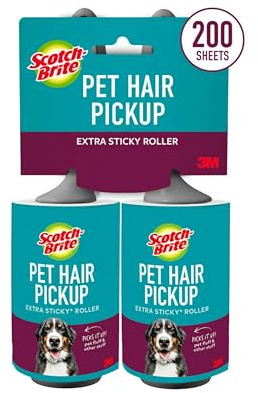 Scotch-Brite Pet Hair Pickup Lint Rollers, 2 Rollers, 100 Sheets Per Roller, 200 Sheets Total, Reusable Lint Roller, Works Great on Pet Hair