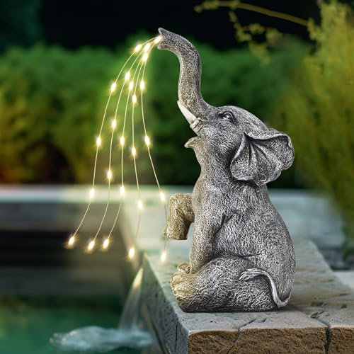 GIGALUMI Estatua de Elefante decoración de jardín Figura Elefante de riego Luces LED con energía Solar, Regalos para Mujeres, Regalos de cumpleaños para Mujeres, decoración de Elefantes para terraza,
