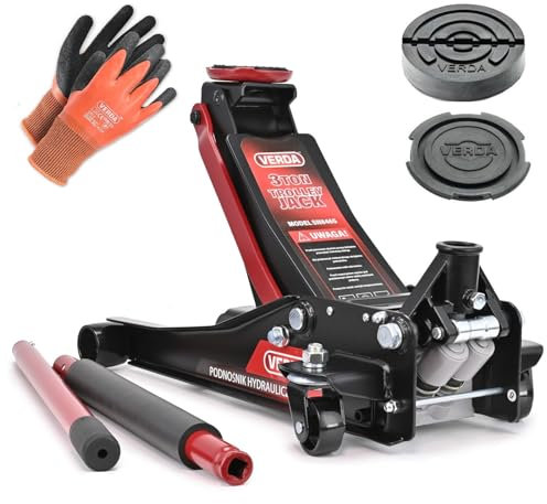 Verda Hydraulischer Wagenheber 3T 80-465mm, 2X Gummi Tief SUV, Jeep Doppelkolben Heber Geländewagen, Rangierwagenheber, Montagehandschuhe Wohnmobil Auto Heber Profi SN8465