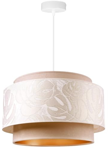 Light-Home Werona Duo Lampenschirm Hängelampe - Deckenlampe für Wohnzimmer Schlafzimmer und Esszimmer- Pendelleuchte aus Metall mit Lampenschirm Velours - E27 - Beige