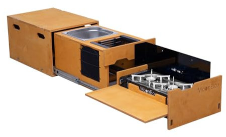 Moonbox Kitchenbox Campingbox Campingküche Heckküche Campingmodul Natur Minicamper Wohnmobil SUV Campingmodule Tisch Kofferraum