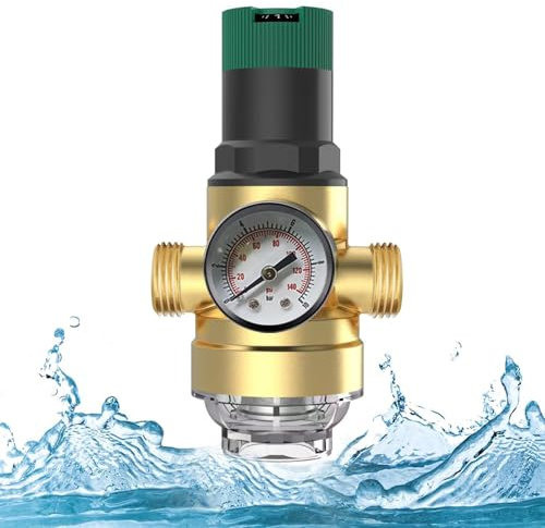 Druckminderer Wasser mit Manometer und Siebfilter, Druckminderventil Druckregler,Druckregler für Trinkwasser, Druckregler Überdruckventil Einstellbare Wasserdruckminderer Boiler (A)