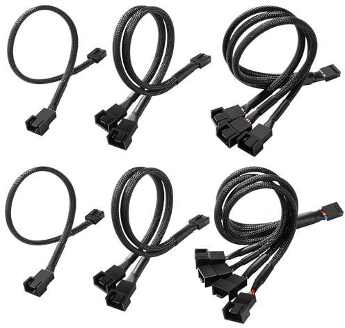 KUOQIY 6 Stücke 4-poliges PWM Lüfter Splitter Kabel, Computer PC Lüfter Stromkabel 1-zu-1 Konverter + 1-zu-2 + 1-zu-3 + 1-zu-4, Fan Cable Y-kabel Für Lüfter, für Computer Gehäuse 4/3 Polig Kühler