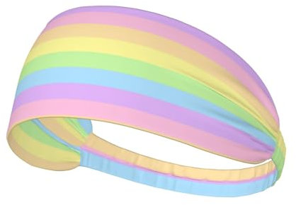 Sport-Stirnband, elastische Stirnbänder, Schweißbänder, Haarband für Fitnessstudio, Radfahren, Tennis,Pastell Regenbogen gestreift