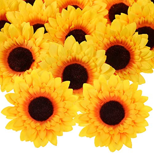 CORHAD 20stücke Künstliche Sonnenblumen Köpfe Für Dekoration DIY Handwerk Ohne Stiel Für Hochzeit Geburtstag Party Blumendekorationen