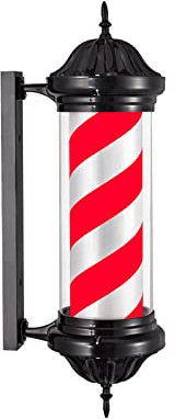 Letrero LED para poste de barbería de 70 cm, poste de barbería con rayas rojas, azules, blancas y negras, letrero clásico de peluquería abierta, luz giratoria de montaje en pared, lámpara de ahorro