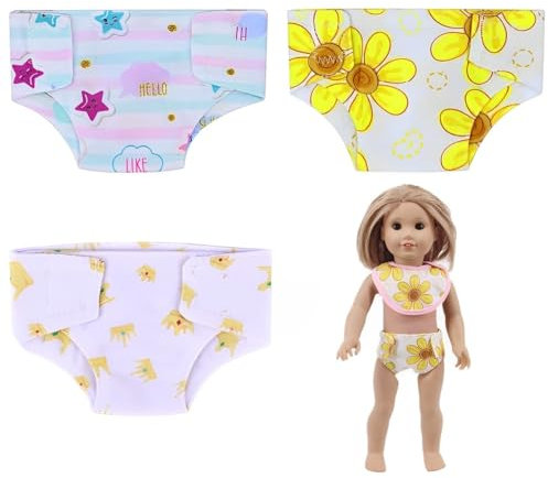 GXGM 3 Stück Baby Windeln, Puppenwindeln Für Baby Puppen, Puppen Zubehör, Zubehör Für Puppen 30-45 cm, Born Windeln 43 cm Wiederverwendbar(3Stil,A)