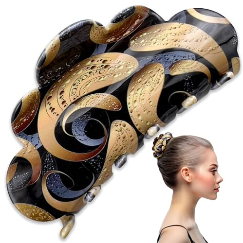 Pinza per Capelli Donna - Fermaglio Elegante con Motivi Dorati e Neri - Hair Clip di Lusso - Mollettone per Matrimoni