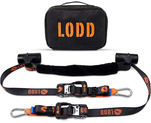 LODD – Sangles Moto, Arrimage au Guidon avec Manchons Composites Renforcés, Cliquet Ultra-Robuste, 38 mm, Résistance 1500 kg, Mousquetons Acier, Motos routières & Sportives, Remorque – Valise Incluse