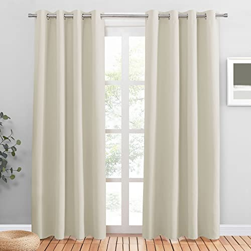 PONY DANCE Beige Gardinen Blickdicht Thermovorhang Hitzeschutz für Tür | 2er Set, H210 x B140 cm, Hellbeige, Vorhang Verdunkelnd, Sichtschutz, UV-Schutz, Ösenschal, für Schlafzimmer Wohnzimmer