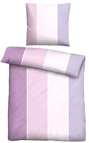 Traumhaft schlafen - Castell - Markenbettwäsche Bettwäsche Mikrofaser Seersucker 0260992 LÄNGSBALKEN 1x 135x200 cm + 1x 80x80 cm, Flieder