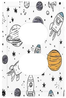 Mexpekil Space Universe Planets Rockets Light Switch Cover, 1 Gang Single Duplex Wall Plates, Decorative Outlet Covers Switchplate for Home Office