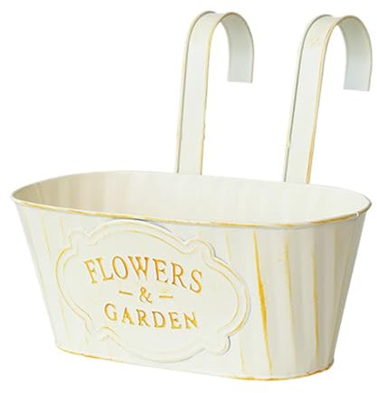 Générique Hängende Blumenboxen, Metallschiene, Fensterpflanzentöpfe, Produktgröße ca. 28 x 24 x 9,5 cm, Gartendekoration, Balkonkasten, Farbe Schwarz/Weiß