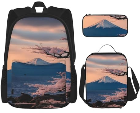 OXKGHHO Japan Mount Fuji - Mochila de trabajo con estampado de paisaje con lonchera aislada, correas ajustables, para gimnasio y uso diario, Negro -, Talla única