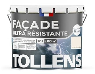 Tollens - Peinture Façade Acrylique Ultra Résistante, Pour Murs Extérieurs, Murets, Abris de Jardin, Mat, Ton Pierre, 10L = 70 m2