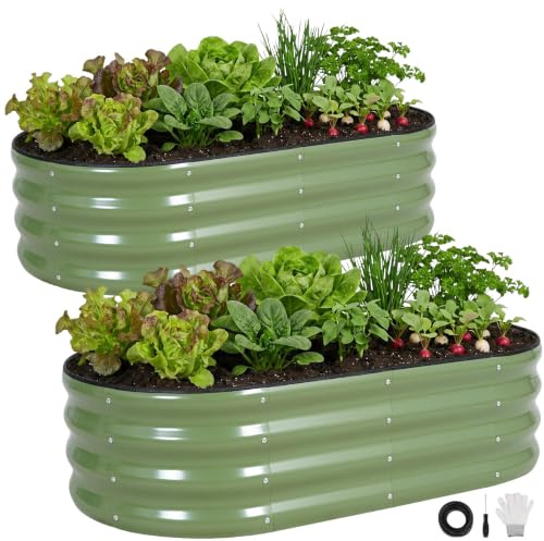 INNO STAGE Galvanized Raised Garden Bed, 120 x 60 x 30cm, Olive Green 2Pcs | Large Metal Planter Boxes Outdoor for Growing Vegetables, Herbs, Flowers Steel Plant Raised Garden Bed Kit, Rust-resistant