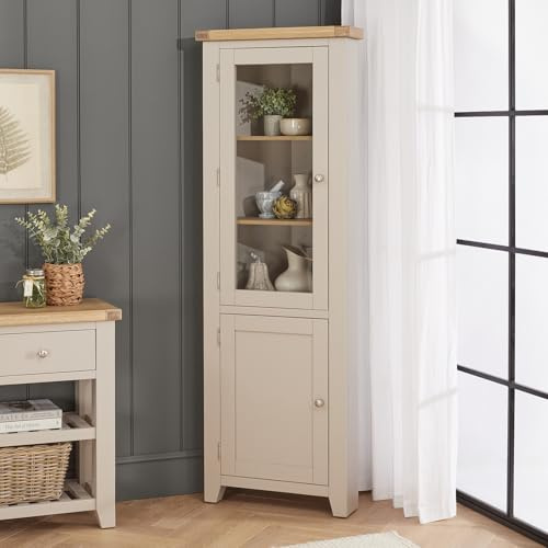 The Furniture Market Cheshire Dove Grey | Painted Tall Glazed Corner Display Cabinet | Wooden Storage Shaker Design | Adjustable Shelves | H 1835x W 625 x D 400mm