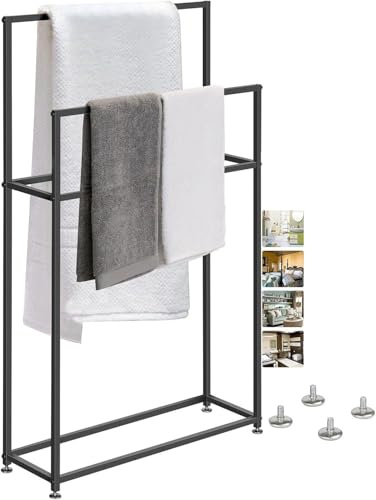Soporte de metal independiente para toallas de baño, elegante soporte para toallas de baño, ahorro de espacio, soporte para colgar toallas (85 x 20 x 110 cm)